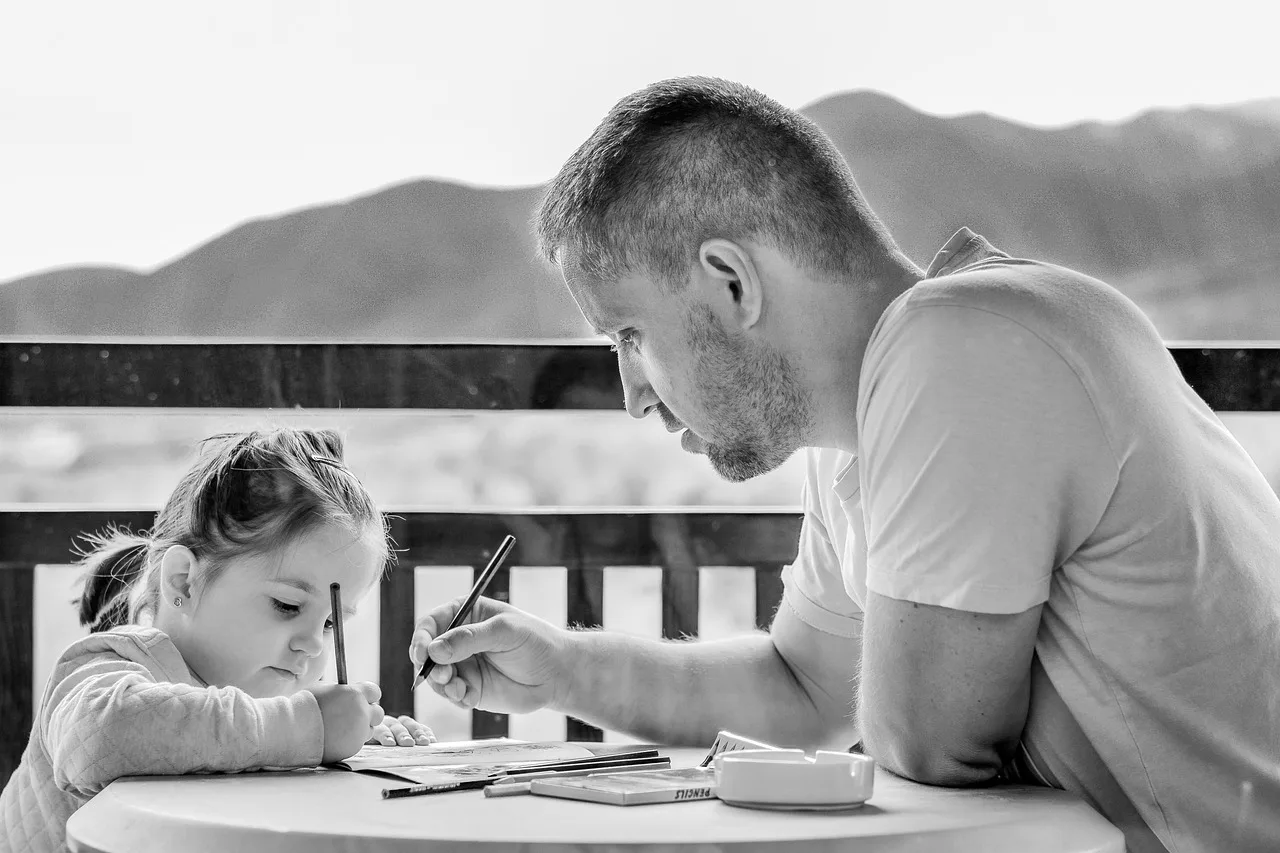 girl, father, portrait, family, fatherhood, parent, parenthood, study, studying, relationship, together, people, child, kid, childhood, parenting, daughter, drawing, learning, teaching, dad, togetherness, table, sitting, gray eye, monochrome, black and white, fathers day, father, family, family, family, family, family, study, parenting, learning, learning, teaching, teaching. Packaging childcare center services customers understand